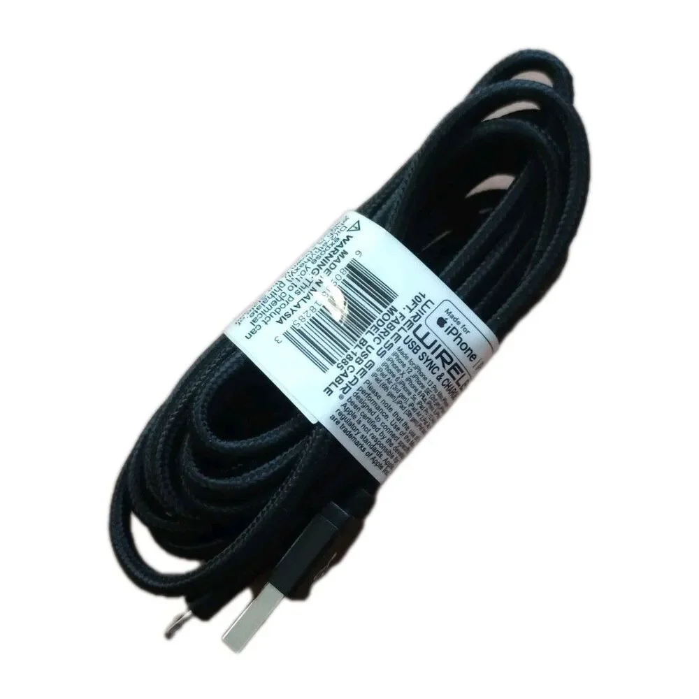 Wireless Gear 10ft iPhone/IPad/iPod BLACK Charger Cord